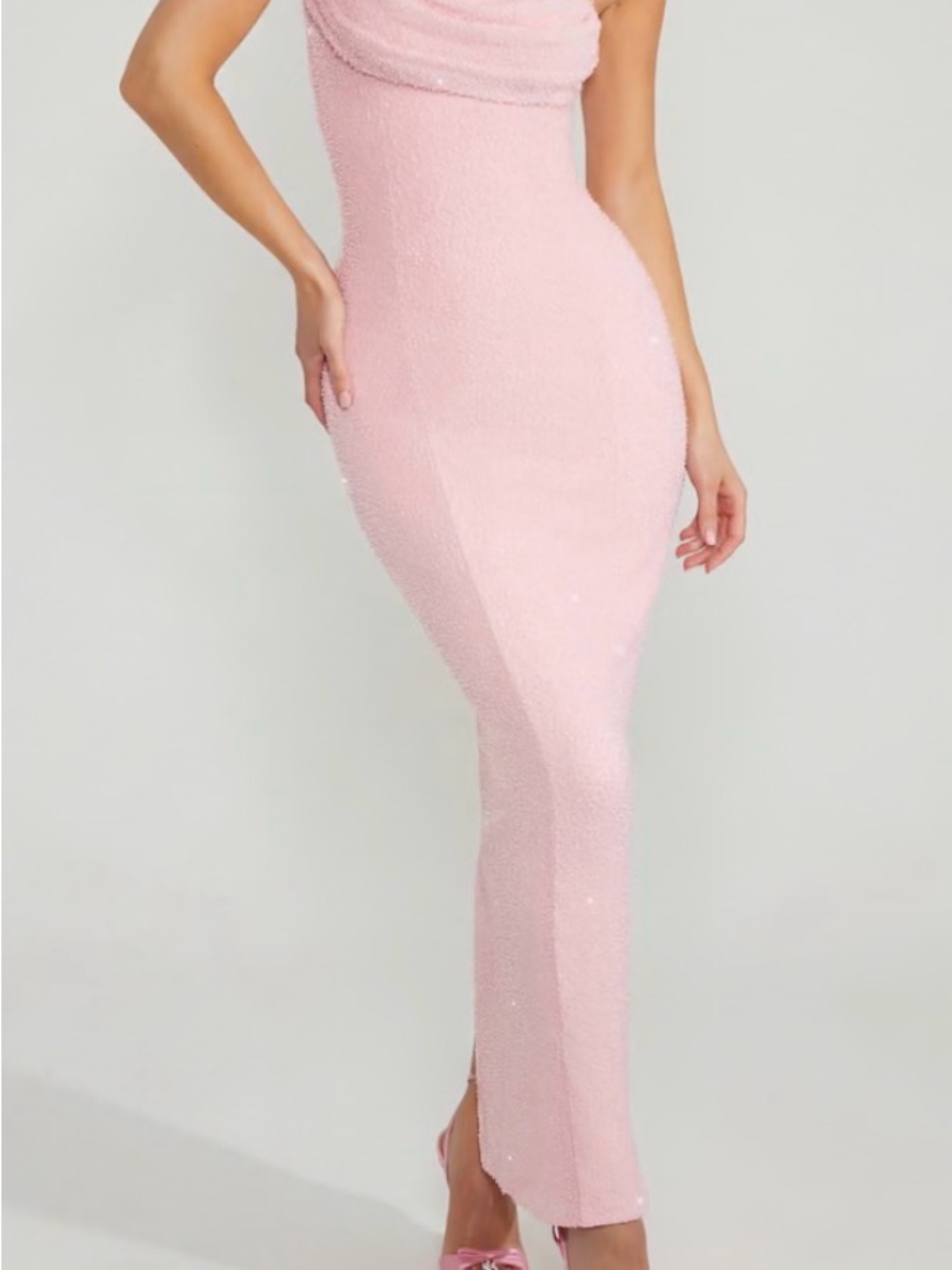 Oh Polly Blush Pink Sparkle Strapless Maxi Dress